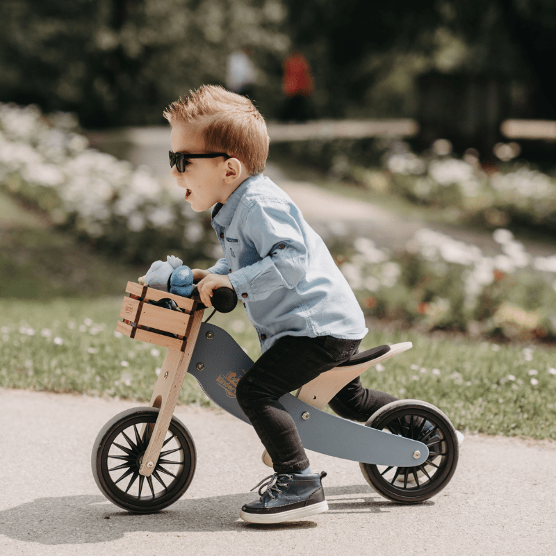 Kinderfeets houten loopfiets & driewieler Tiny Tot Plus Slate Blue zijkant