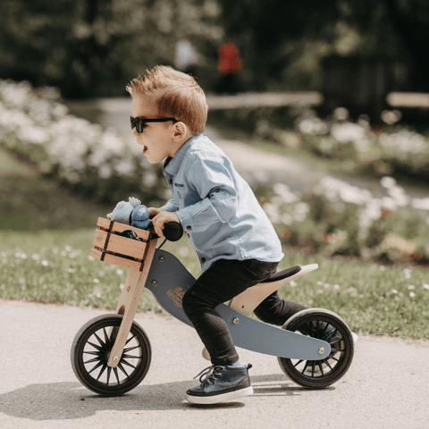 Image of Kinderfeets houten loopfiets & driewieler Tiny Tot Plus Slate Blue zijkant