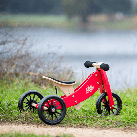 Image of Kinderfeets houten loopfiets & driewieler Tiny Tot Cherry Red zijkant
