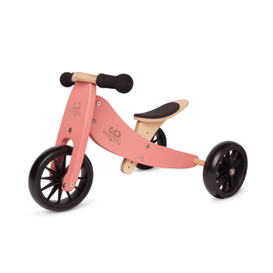 Kinderfeets houten loopfiets & driewieler Tiny Tot Coral zijkant