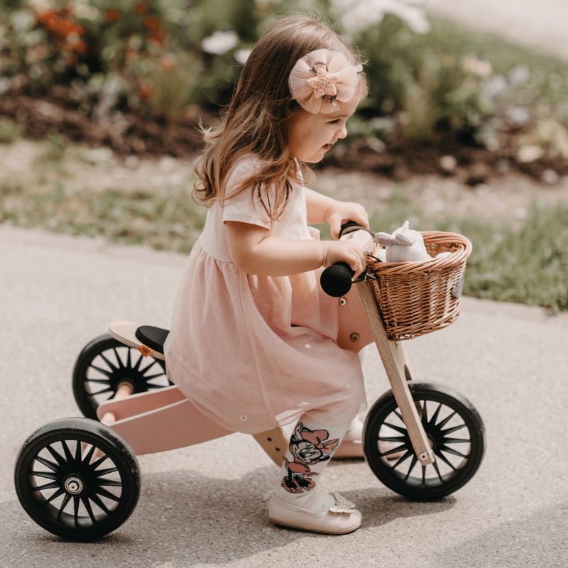 Kinderfeets houten loopfiets & driewieler Tiny Tot Plus Rose zijkant