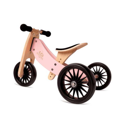 Image of Kinderfeets houten loopfiets & driewieler Tiny Tot Plus Rose zijkant