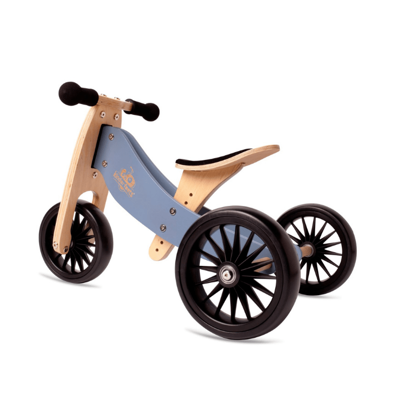 Kinderfeets houten loopfiets & driewieler Tiny Tot Plus Slate Blue zijkant