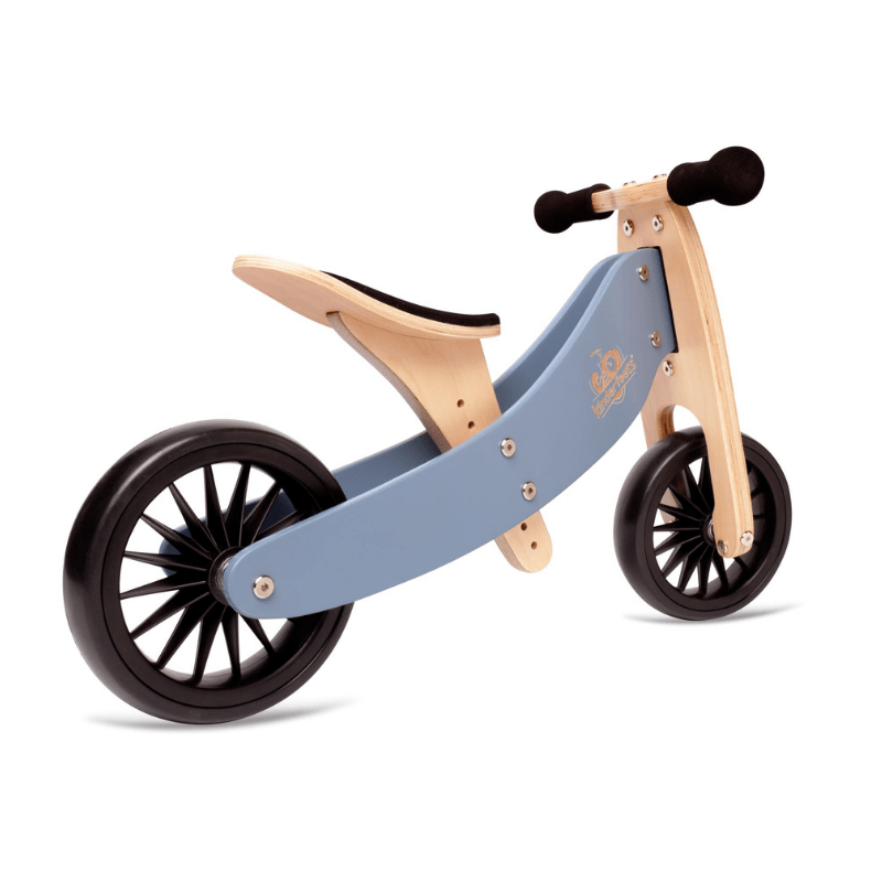 Kinderfeets houten loopfiets & driewieler Tiny Tot Plus Slate Blue zijkant