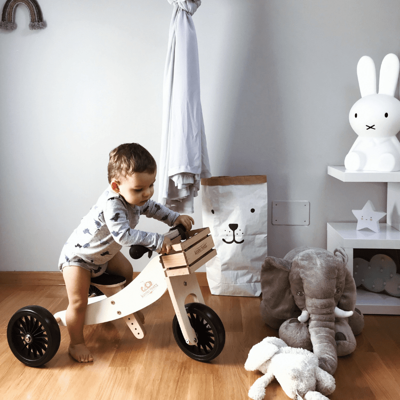 Kinderfeets houten loopfiets & driewieler Tiny Tot Plus White zijkant