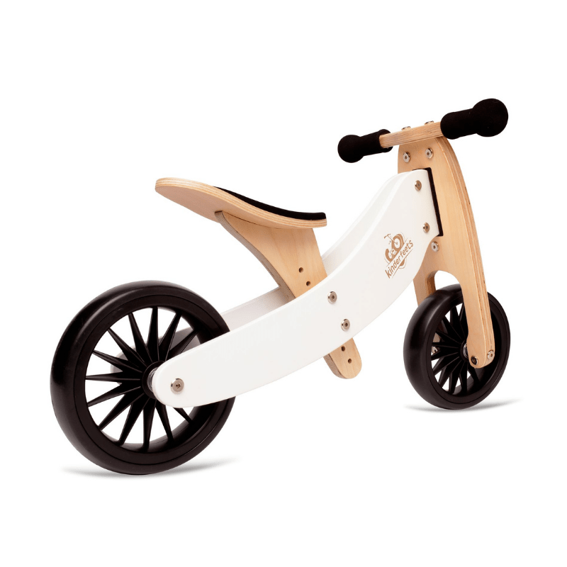 Kinderfeets houten loopfiets & driewieler Tiny Tot Plus White zijkant