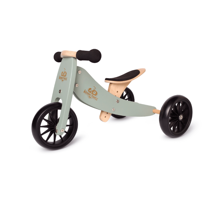 Kinderfeets houten loopfiets & driewieler Tiny Tot Sage zijkant