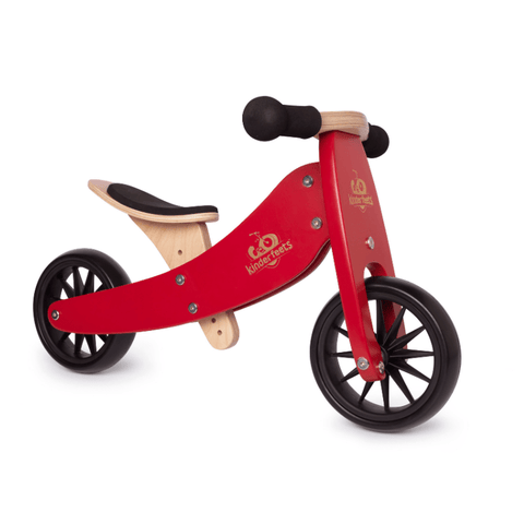 Kinderfeets houten loopfiets & driewieler Tiny Tot Cherry Red zijkant
