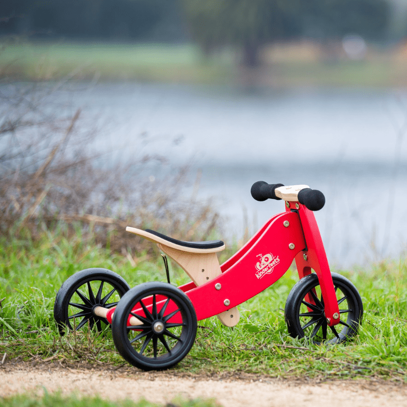Kinderfeets houten loopfiets & driewieler Tiny Tot Cherry Red zijkant